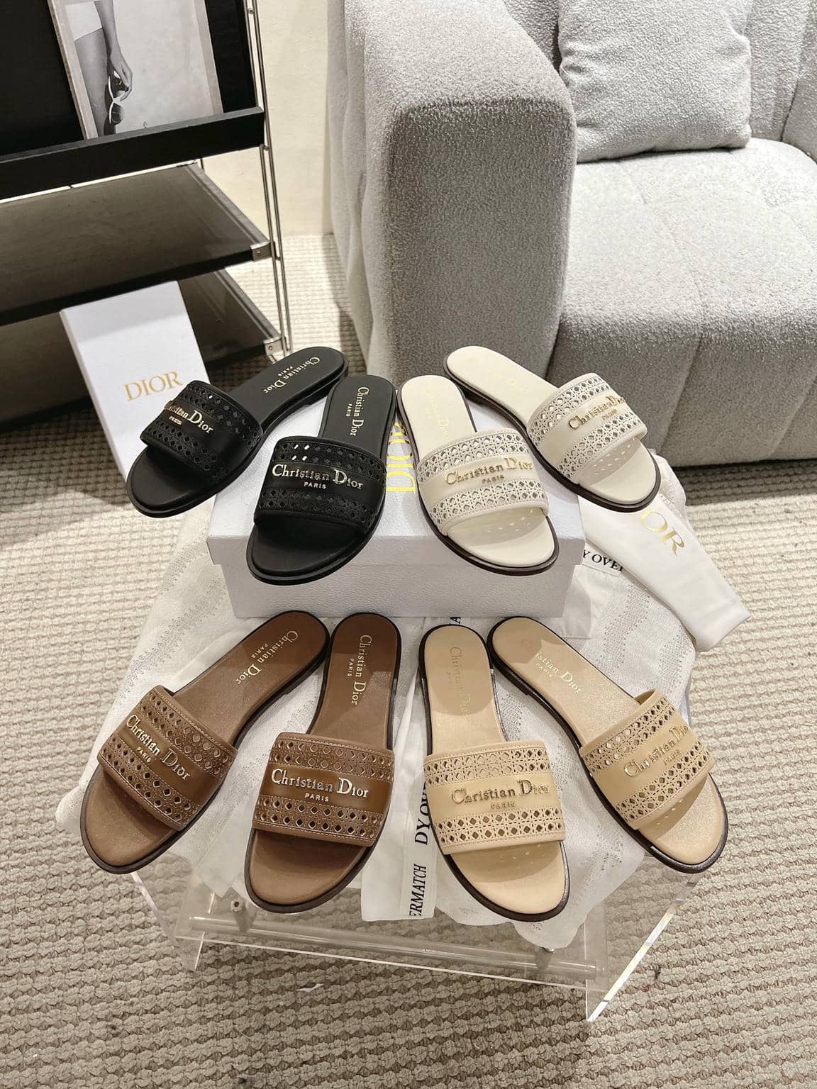 D-Lane Slide Sandals, Single Strap Cut-out Design